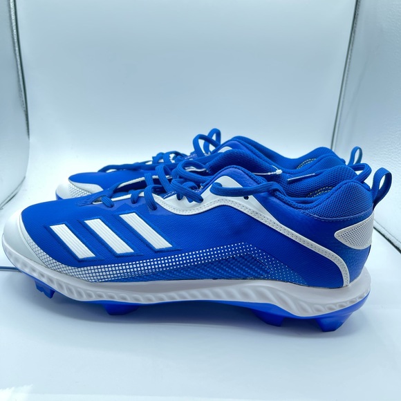 Mens Size 11.5 Blue/White/Silver Adidas Icon 6 Bounce TPU Metal Cleats FV9363 - Picture 1 of 8